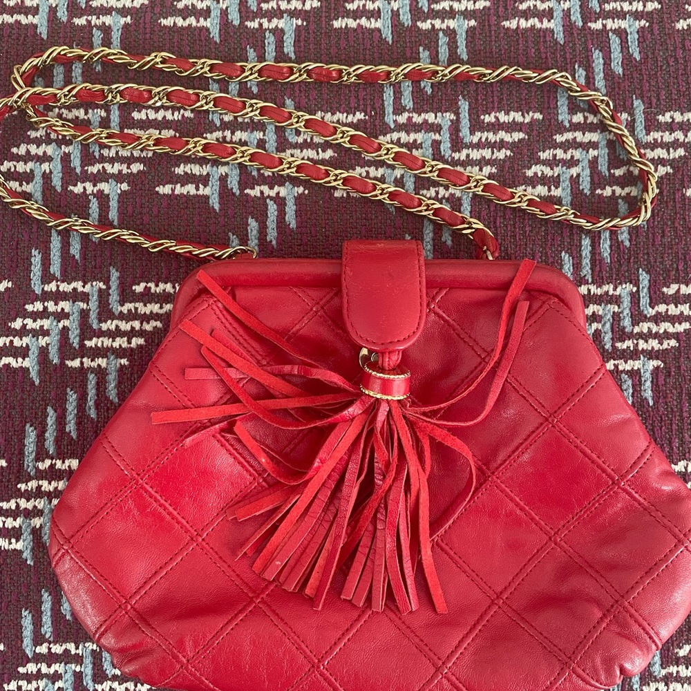 Vintage Jay Herbert New York Red Quilted Handbag with Tassel